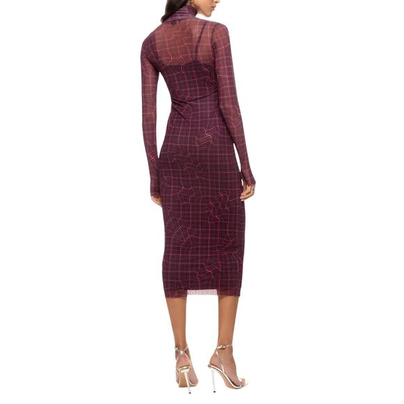 AFRM Shailene Mesh Turtleneck Dress in Purple Multi, Size M - Picture 3 of 8